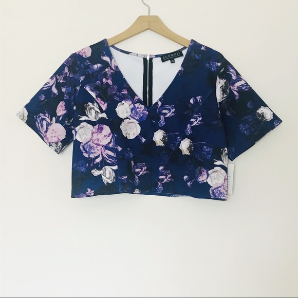 Eloquii Tops - Eloquii studio purple floral scuba crop top